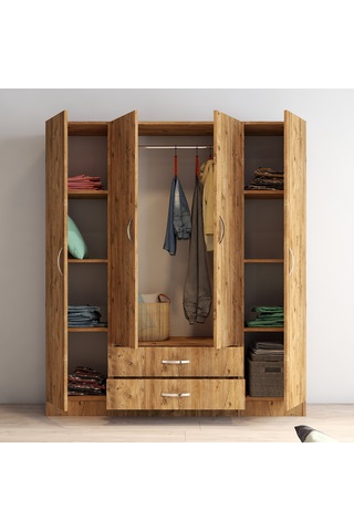 tanmob 4 Kapılı Iki Çekmeceli Geniş Gardrop Çam - Grd0602