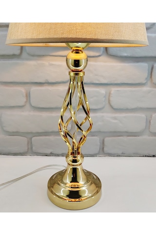 Gold Altın Renk Burgulu Toplu Metal Ayak Kahverengi Şapka Abajur Altın