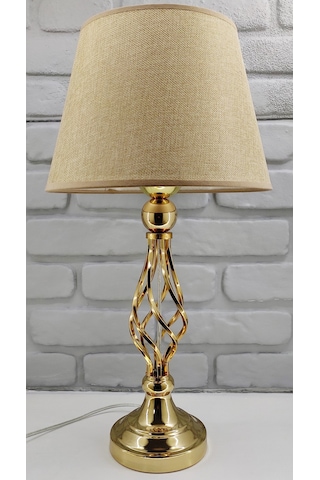 Gold Altın Renk Burgulu Toplu Metal Ayak Kahverengi Şapka Abajur Altın