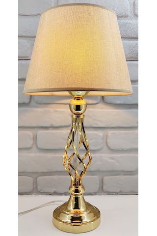 Gold Altın Renk Burgulu Toplu Metal Ayak Kahverengi Şapka Abajur Altın