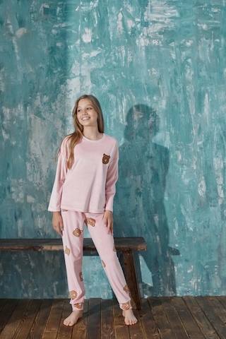 Farya Home Luxury Velvet Fransız Kadife Anne Kız Kombin Pijama Takımı Anne Kız Ayrı Satılır Pembe