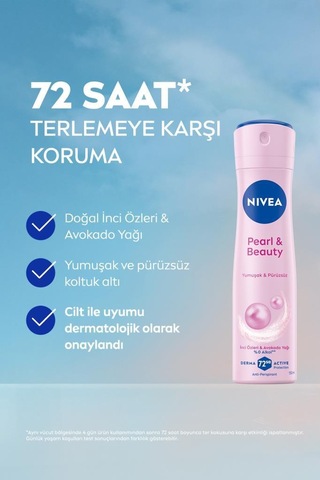 NIVEA Kadın Sprey Deodorant Pearl & Beauty 150 ML, 72 Saat perspirant Koruma, Pürüzsüz Koltuk Altı