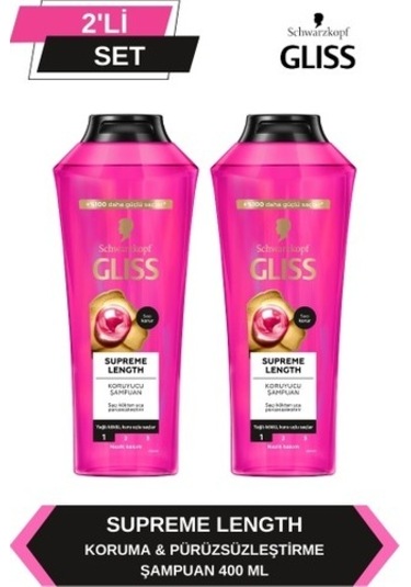 Gliss Supreme Length Uzun Saçlara Özel Şampuan 400 ml x 2 Adet