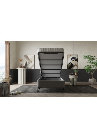 Ortopedik Lüx Yatak Baza Başlık Seti - Antrasit 90 x 190 CM