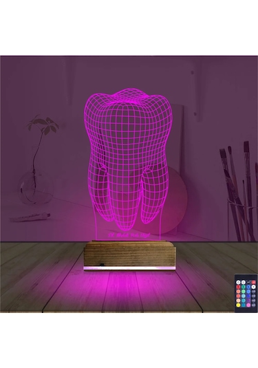 Luvivia Diş Hekimi Hediye Kişiye Özel 3d Lamba - Masa Gece Lambası V1 Şeffaf
