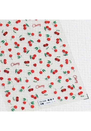 Güzel Kırmızı Meyve Çilek Kiraz Ilmek Aşk Kalp Yıldız İpek Kurdele 5d Nail Art Çıkartmalar Şık Kendinden Yapışkanlı Manikür Çıkartması Orta Kumral