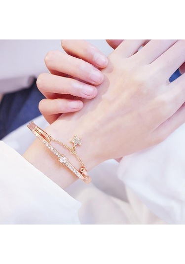 Pembe Lüks Kadın Bilezik Saatler Seti Bayanlar Basit Taklidi Bilezik Izle Moda Zarif Deri Kayış Kuvars Kol Saati Doğum Günü Hediyesi Kadınlar İçin