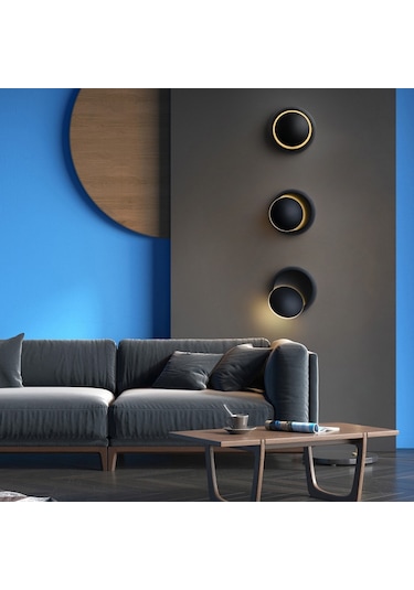 Led Duvar Lambası 360 Derece Döndürme Ayarlanabilir Başucu Lambası Beyaz Siyah Yaratıcı Duvar Lambası Siyah Modern Koridor Yuvarlak Lamba, Renk Sıcaklığı: Sıcak Beyaz Siyah