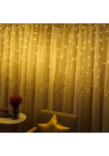 8 Fonksiyonlu 16 Saçaklı Perde Led 3 X 1 Günışığı Siyah