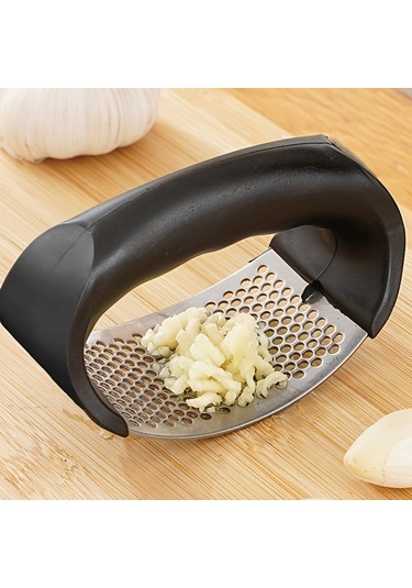 Eastmeeetwest--1pc Paslanmaz Çelik Sarımsak Ezici - Manuel Sarımsak Öğütücü Ve Kırıcı, Güç Gerekmez, Metal Yapı, Yurtlar Ve Ev Kullanımı İçin Temel Mutfak Aparatı Siyah