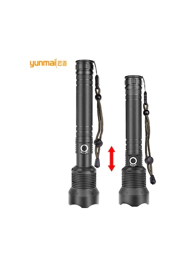 Ranyeek Xhp70 Güçlü Işık Feneri, Type-c Şarjlı, Pil Göstergeli, Yakın-uzak Zoom, 2 Adet 26650 Pil Ve Usb Kablosu İçerir Siyah