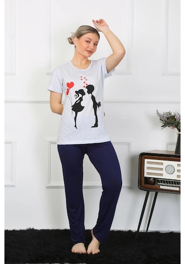 Lenaca Kadın Kısa Kol Penye Pijama Takımı Buz Mavisi