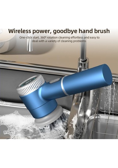 Bosphorusboutique02 3 Seviye Lcd Ipx7 Su Geçirmez Elektrikli Temizlik Fırçası 2.5w Type-c Şarjlı 5 Farklı Uçla Mutfak Banyo Aleti Mavi Mavi
