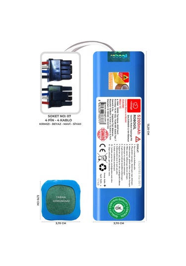 Xiaomi Mijia 1c 5200mah Uyumlu Robot Süpürge Pili C5207bs-xia-001