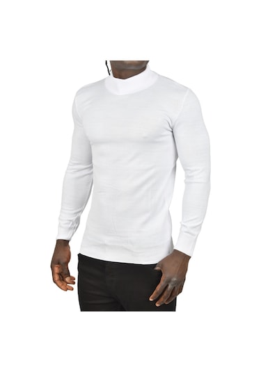 Deepsea Erkek Beyaz Yarım Balıkçı Yaka Tüylenmeyen İnce Triko Kazak 2505502 Beyaz