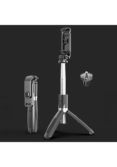 Rogfer L02 100 Cm Çok Fonksiyonlu Ayarlanabilir Bluetooth Kendini Zamanlayıcı Kutup Tripod Selfie Stick Black - Gümüş