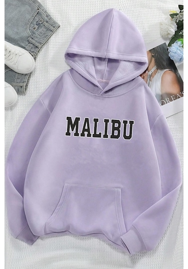 Malıbu Baskılı Oversize Sweatshirt Lila