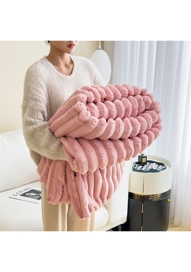 Tavşan Yünü Battaniyesi: Flanel Ofis Araç Küçük Battaniye-pembe 200 150 Pembe
