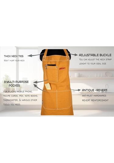 Pamuklu Mutfak Önlüğü Yemek Pişirmek İçin - Erkek Ve Kadın Önlüğü - Ayarlanabilir Yıkanmış Sarı, Diğer