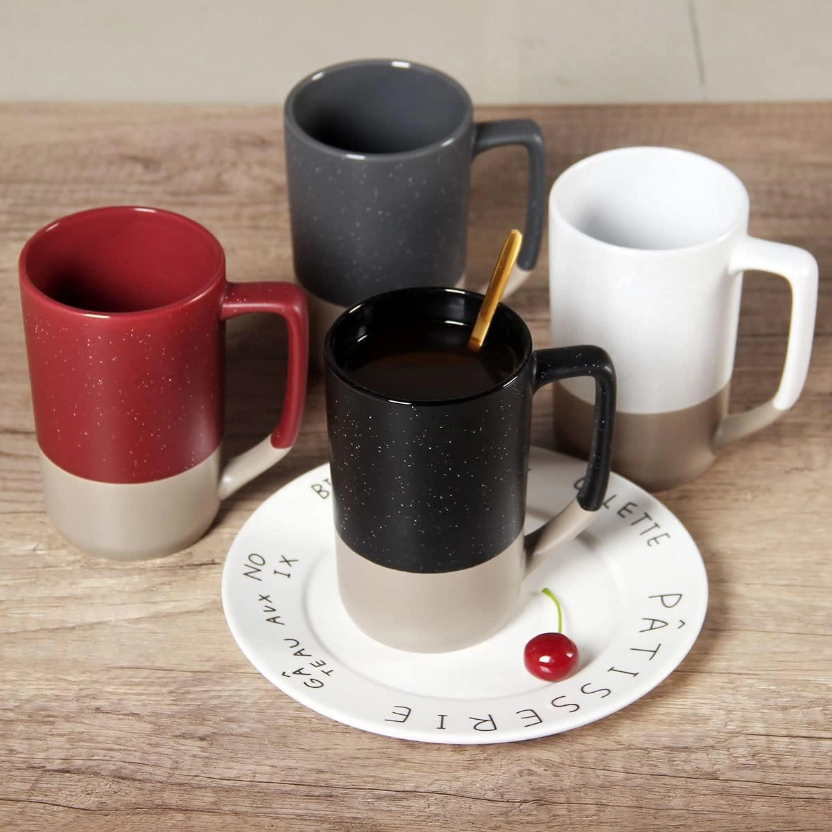 16 Oz Büyük Kahve Kupası, İki Renk Kombinasyonu Büyük Seramik Çay Bardağı Diğer