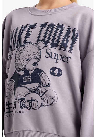 Defacto Kız Çocuk 2li Takım Baskılı Sweatshirt Eşofman Altı E6416a825aupr314 Mor