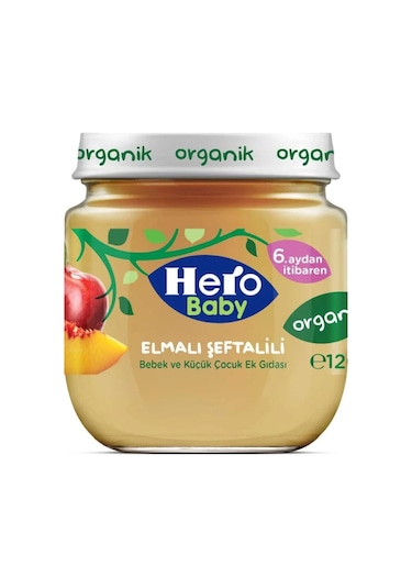 Hero Baby Organik Elma Şeftali 6+ Ay Kavanoz Maması 120 G