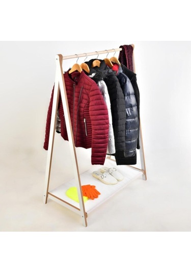 Prado Ahşap Dekoratif Ayaklı Elbise Konfeksiyon Askısı Beyaz