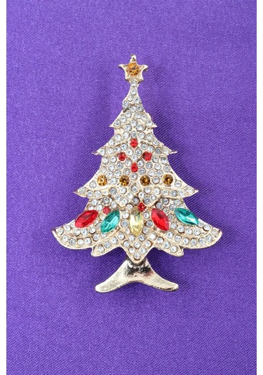 Zirkon Taşlı Cam Ağacı Broş. Gold Çam Ağaçlı Yaka İğnesi Broş. Kadın Erkek Broş. Çam Ağacı Broş Çok Renkli
