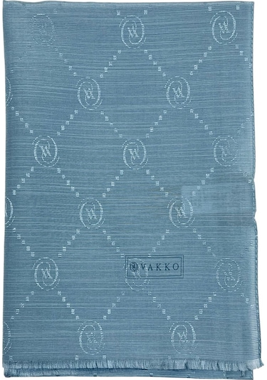 Vakko Pamuk İpek Şal - Monogram - Gök Mavi Gök Mavi