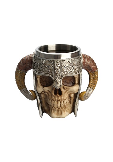 Ranyeek Kemik Kafa Desenli 550ml Büyük Bardak, 304 Paslanmaz Çelik + Reçine, İki Kollü, Ofis/ev/bar/restoran Kullanıma Uygun Çok Renkli