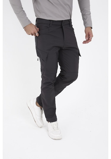 Camp Scoutland Camp593 Outdoor Softshell Su ve Rüzgara Dayanıklı içi Polarlı Kışlık Erkek Taktik Pantolon - Antrasit