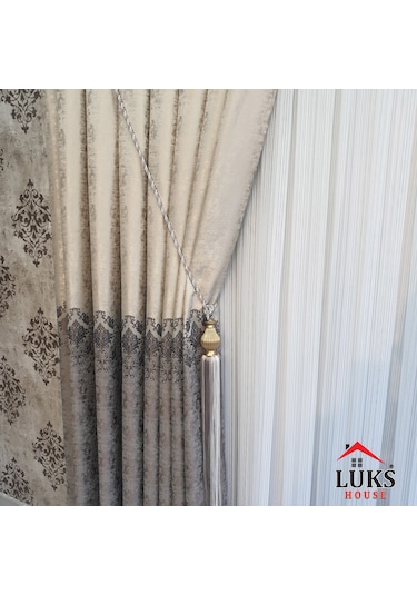 Lüks Bej Fon Pano Perde Sık Pile Tek Kanat, En100 Cm-modern House Bej