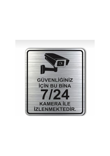Güvenlik Kamera Kapı Duvar Uyarı - Yönlendirme Levhası Gümüş (536654858)