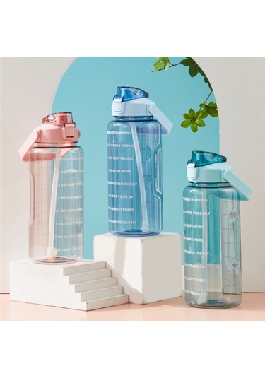 İşaretleyici Ve Pipetli 2l Su Şişesi, Kulplu Büyük Kapasiteli Su Şişesi, Yeniden Kullanılabilir Sızdırmaz Su Kabı, Dağ Yürüyüşü, Seyahat, Açık Sporlar, Spor Salonu Ve Fitness İçin. Yeşil