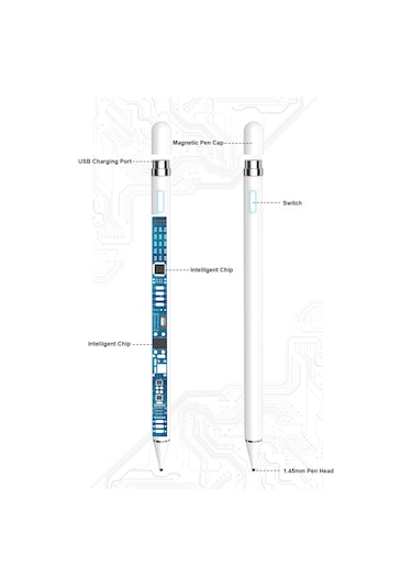 Skycity Beyaz 1.45mm Uçlu Şarj Edilebilir Kalem - Android/ıos Uyumlu, 140mah Pil, Yumuşak Yazı, Ekran Koruyucu, Taşınabilir