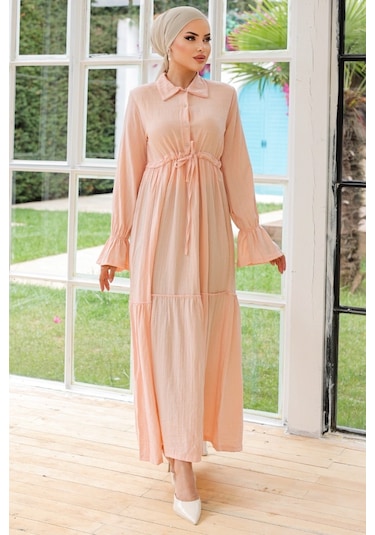 Elisa Gömlek Yaka Elbise 899 - Pudra