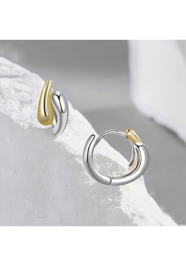 S925 Sterling Silver With Gold-plated Metallic Teardrop Earrings Bse1139 Gümüş