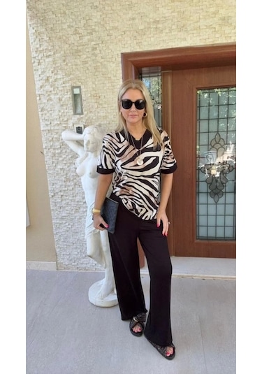 Kadın Zebra Desenli Ikili Takım Zebra