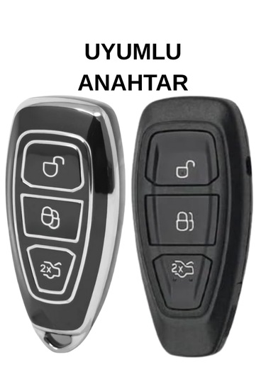 Ford Focus Fiesta Kuga Mondeo Smax Cmax Ecosport 3 Buton Nano Anahtar Kılıfı Siyah-gümüş