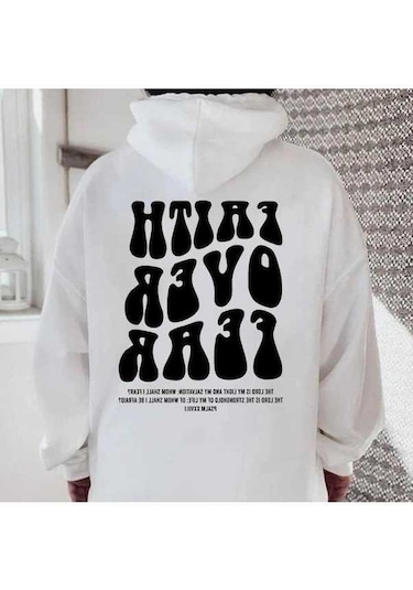 Novahub İnanç Korku Hristiyan Kapüşonlu Üst, Estetik Sweatshirt, İsa Tasarımı Kadın Kazak, Beyaz, Dini Ürünler Beyaz