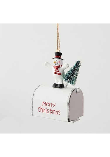 1 Adet 10x8x4cm Posta Kutusunda Kardan Adam Ağaç Süsü