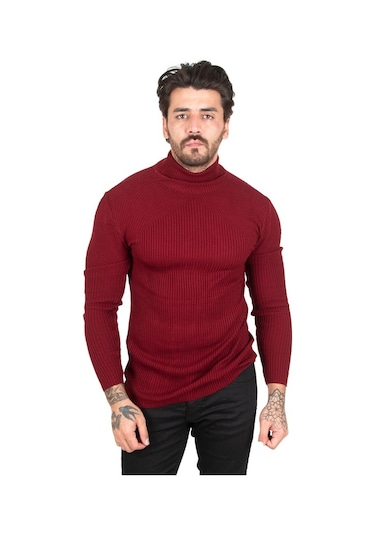 Deepsea Erkek Bordo Balıkçı Yaka Örme Kazak 2100015 Bordo