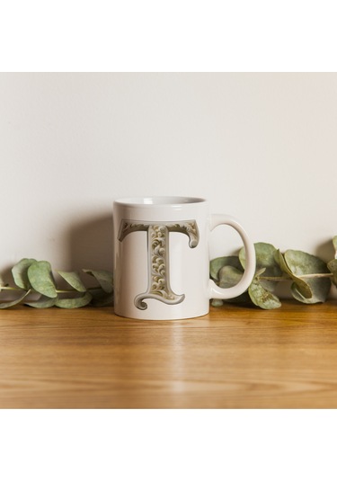 T Harfi Bardak, Monogram 330 Ml Barok Oymalı Görünüm Beyaz