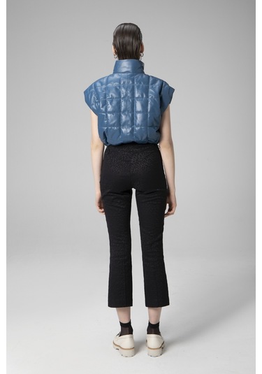 Mavi Dericlub Wm054 Gerçek Deri Kadın Şişme Yelek Mavi