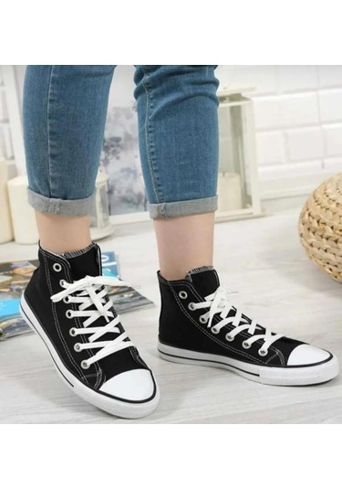 Bağcıklı Unisex Uzun Keten Ayakkabı-siyah-117 Siyah