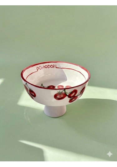 Pomodori Domates Desenli Seramik Meyvelik 20 Cm Çok Renk