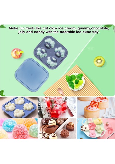Kosona Kedi Pençe Şekilli Silikon Molde - Kapaklı Buzluk, Çikolata, Jelatin, Şekerleme Yapım Kalıbı Mavi Çok Renkli