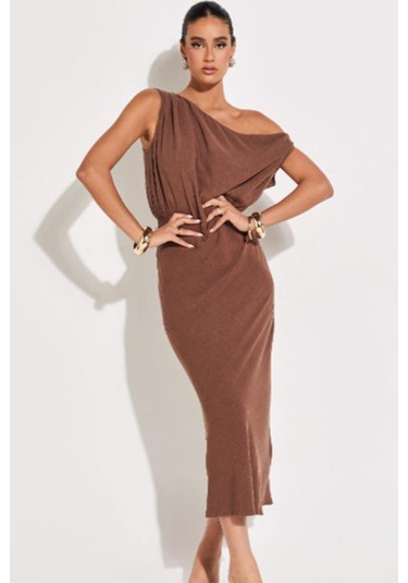 Madmext Madmext Kahverengi Düşük Omuz Elbise Mg2349 Kahverengi