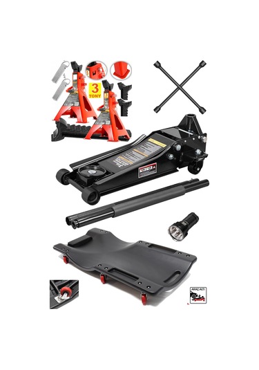 Deko Dk3max Oto Tamirci Garaj Seti: 4'lü Bijon Anahtarı - 3ton Düşük Şase Tamirci Kriko - 3ton Sehpa