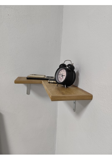 Rustik Büyüleyici Ahşap Köşe Duvar Rafı -metal Destekli Raf